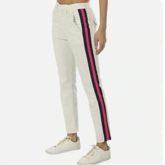 Mother The Straight Ankle Prep White Cropped Jeans Chalk Racer Stripe Size 27 - Picture 5 of 10